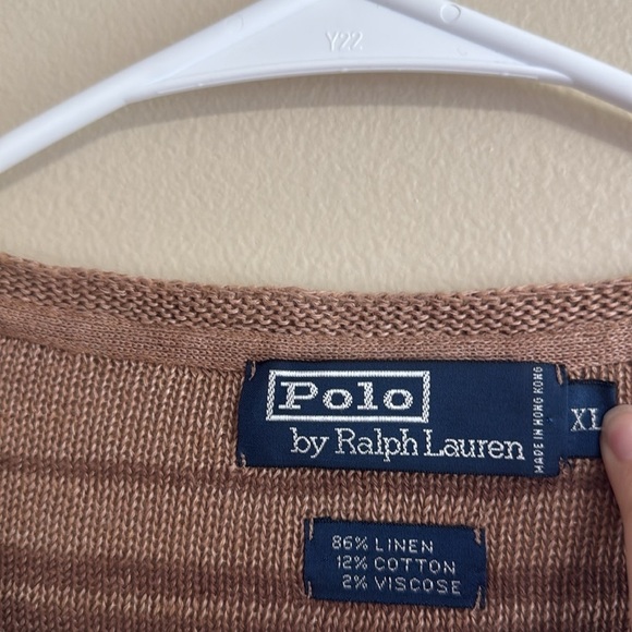 Vintage Polo Ralph Lauren Brown Linen Blend Nordic Stripe Crewneck Sweater - Picture 3 of 7